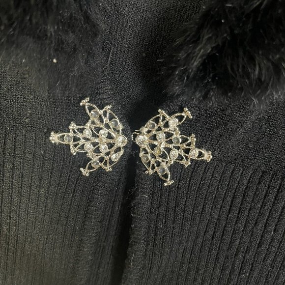 VTG Women Black 100% Rabbit Fur Cardigan Size S Knit Sweater Jeweled XOXO Real - Picture 6 of 6